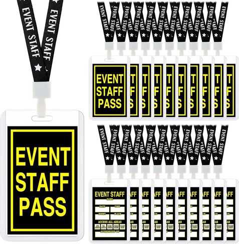 36 Sets Event Staff Pass Lanyard with Pass Card and Clear Plastic Badge Holders Black Event Lanyard Backstage VIP Passes with Lanyard for Sporting Events Concert Party Exhibition School Business in Saudi Arabia
