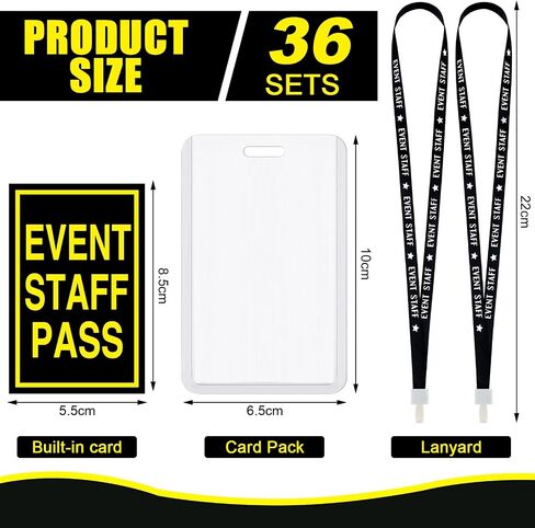 36 Sets Event Staff Pass Lanyard with Pass Card and Clear Plastic Badge Holders Black Event Lanyard Backstage VIP Passes with Lanyard for Sporting Events Concert Party Exhibition School Business in Saudi Arabia