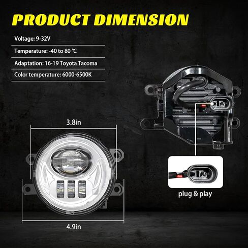 مجموعة مصابيح الضباب LED من الكروم لسيارة تويوتا تاكوما 4 رانر تندرا كامري كورولا RAV4 C-HR هايلاندر سيينا | لكزس | استبدال مصابيح الضباب الدائرية للمصد الأمامي من Scion مع دعامة - فضي in Kuwait