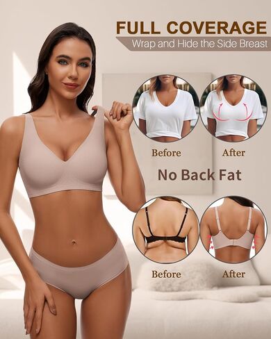 WOWENY حمالات الصدر اللاسلكية للنساء بدون أسلاك داخلية تغطية كاملة حمالة صدر رافعة للصدر مريحة عميقة على شكل حرف V مع دعم in Kuwait