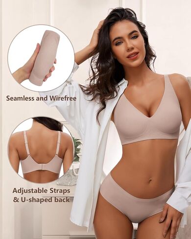 WOWENY حمالات الصدر اللاسلكية للنساء بدون أسلاك داخلية تغطية كاملة حمالة صدر رافعة للصدر مريحة عميقة على شكل حرف V مع دعم in Kuwait