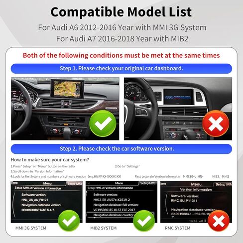 Road Top Wireless Carplay Android Auto لسيارة Audi A6 2010-2016 Year مع نظام MMI 3G، مناسب لسيارة Audi A7 2016-2018 Year مع MIB2، دعم الملاحة، Mirrorlink، كاميرا عكسية in Kuwait