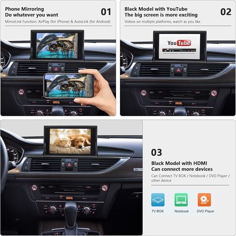 Road Top Wireless Carplay Android Auto لسيارة Audi A6 2010-2016 Year مع نظام MMI 3G، مناسب لسيارة Audi A7 2016-2018 Year مع MIB2، دعم الملاحة، Mirrorlink، كاميرا عكسية in Kuwait