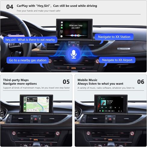 Road Top Wireless Carplay Android Auto لسيارة Audi A6 2010-2016 Year مع نظام MMI 3G، مناسب لسيارة Audi A7 2016-2018 Year مع MIB2، دعم الملاحة، Mirrorlink، كاميرا عكسية in Kuwait