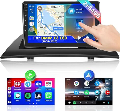 Roinvou 2+64G Android CarPlay Stereo لـ 2004-2010 BMW X3 E83، راديو CarPlay لاسلكي مدمج مع Android Auto، شاشة لمس 9 بوصات في لوحة القيادة GPS ودعم مرآة Link Bluetooth HiFi WiFi RDS in Saudi Arabia