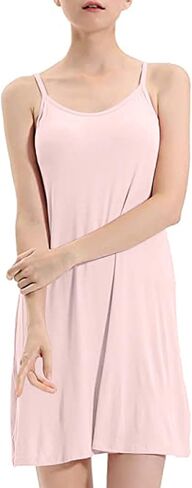 Womens Full Slip Dress Built-in Bra Chemisole Sleepwear Adjustable Spaghetti Strap Nightgown in Kuwait