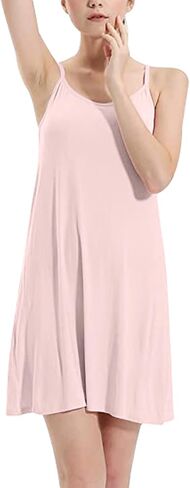Womens Full Slip Dress Built-in Bra Chemisole Sleepwear Adjustable Spaghetti Strap Nightgown in Kuwait