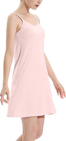 Womens Full Slip Dress Built-in Bra Chemisole Sleepwear Adjustable Spaghetti Strap Nightgown in Kuwait