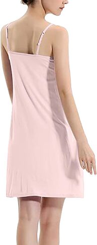 Womens Full Slip Dress Built-in Bra Chemisole Sleepwear Adjustable Spaghetti Strap Nightgown in Kuwait