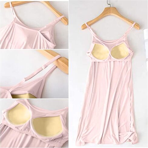 Womens Full Slip Dress Built-in Bra Chemisole Sleepwear Adjustable Spaghetti Strap Nightgown in Kuwait
