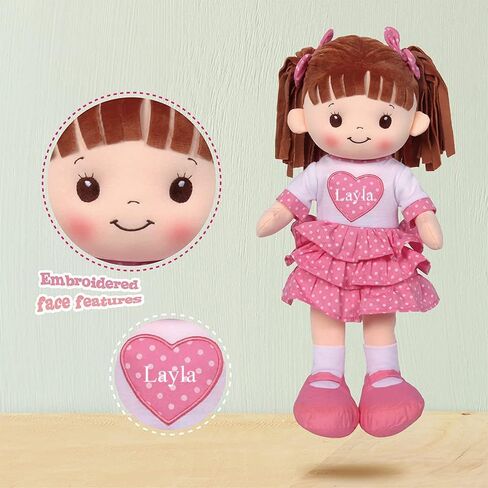 Personalized Baby Doll Rag Doll -Plush Snuggle Doll with Removable Holiday Plaid Clothing - 16 Inches in Saudi Arabia