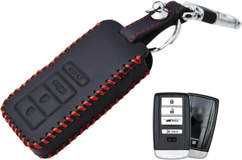 غطاء مفتاح من الجلد الحقيقي + سلسلة مفاتيح متوافقة مع أكورا MDX RDX RLX ILX TLX 4 أزرار in Saudi Arabia