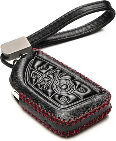 Vitodeco Genuine Leather Smart Key Fob Case with Leather Key Strap Compatible for Chevrolet Corvette C8 2020 - 2024 (7-Button, Black/Red) in Kuwait