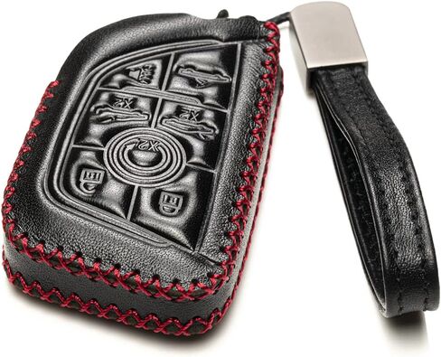 Vitodeco Genuine Leather Smart Key Fob Case with Leather Key Strap Compatible for Chevrolet Corvette C8 2020 - 2024 (7-Button, Black/Red) in Kuwait