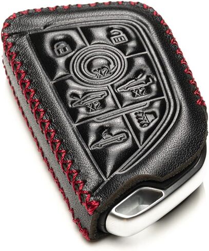 Vitodeco Genuine Leather Smart Key Fob Case with Leather Key Strap Compatible for Chevrolet Corvette C8 2020 - 2024 (7-Button, Black/Red) in Kuwait