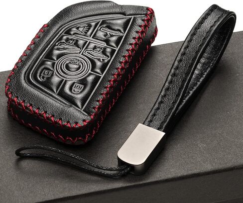 Vitodeco Genuine Leather Smart Key Fob Case with Leather Key Strap Compatible for Chevrolet Corvette C8 2020 - 2024 (7-Button, Black/Red) in Kuwait