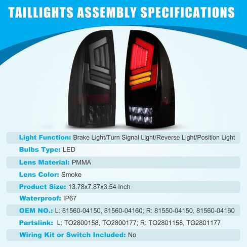 CPW LED Tail Light Compatible With 2005-2015 Toyota Tacoma Pickup Red Turn Signal Light Rear Brake Lamp Driver and Passenger Side Tail Light Replacement Assembly Clear Lens in Saudi Arabia