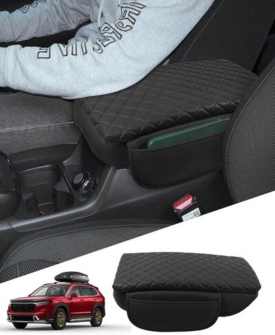 غطاء وحدة التحكم المركزية لسيارة Honda CR-V 2023 غطاء وحدة التحكم لمسند الذراع 2024 CRV ملحقات 2022 2025 مع جيوب جانبية جلد أسود (جلد ناعم) in Kuwait