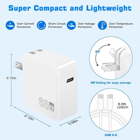 65W USB C Charger, GaN Fast Charger, Compact Foldable Laptop Charger for MacBook Pro/Air, Dell XPS, iPhone 15 Pro Max/14/13, iPad Pro, Galaxy S23, Pixel 8/7 (White) in Saudi Arabia