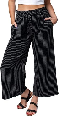 Women's Wide Leg Summer Linen Pants - High Waisted Casual Loose Trousers with Pockets in Saudi Arabia