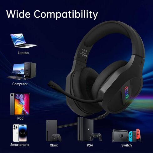 Gaming Headset for Nintendo Switch, Xbox One, PS4, PS5, Bass Surround and Noise Cancelling with Flexible Mic, 3.5mm Wired RGB Adjustable Headphones for Laptop PC iPad Smartphones (Black) in Kuwait