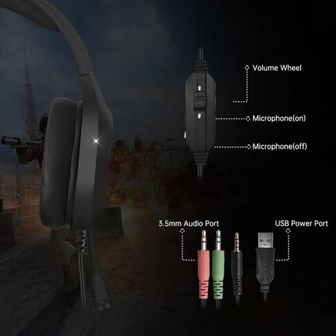 Gaming Headset for Nintendo Switch, Xbox One, PS4, PS5, Bass Surround and Noise Cancelling with Flexible Mic, 3.5mm Wired RGB Adjustable Headphones for Laptop PC iPad Smartphones (Black) in Kuwait