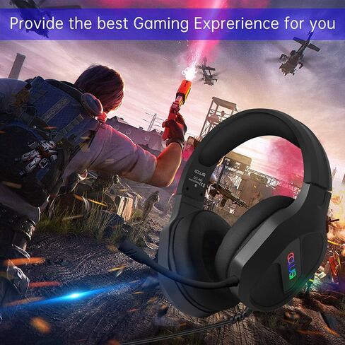Gaming Headset for Nintendo Switch, Xbox One, PS4, PS5, Bass Surround and Noise Cancelling with Flexible Mic, 3.5mm Wired RGB Adjustable Headphones for Laptop PC iPad Smartphones (Black) in Kuwait