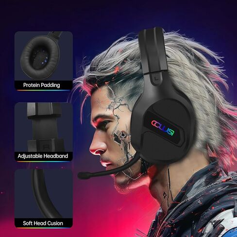 Gaming Headset for Nintendo Switch, Xbox One, PS4, PS5, Bass Surround and Noise Cancelling with Flexible Mic, 3.5mm Wired RGB Adjustable Headphones for Laptop PC iPad Smartphones (Black) in Kuwait