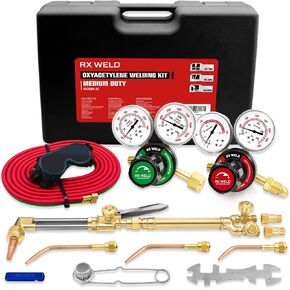 RX WELD Oxygen & Acetylene Torch Kit, Gas Cutting Welding Torch Set Brazing Welder Tool Set with Check Valves, CGA540 and CGA510