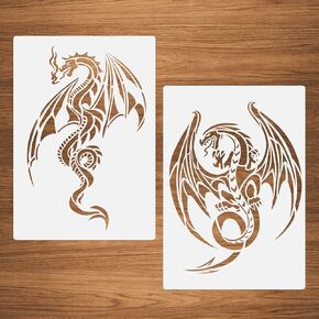 Medieval Dragon Stencils, 2 Pcs Dragon Plastic Stencils Templates for Painting on Wood Canvas Wall 8.3"x11.7"