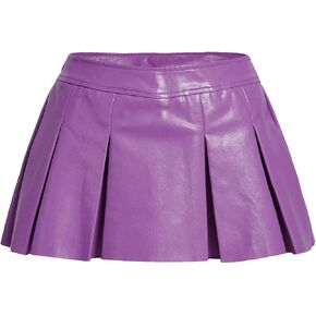 WDIRARA Women's Metallic A Line Skirt Pu Drop Waist Pleated Mini Party Club Skirt