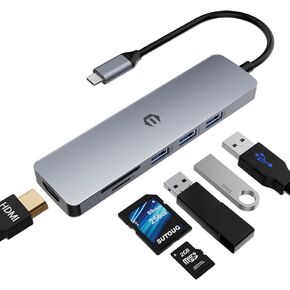 USB C Hub, USB C Adapter, TOTU 6 in 1 HDMI Multiport Adapter with 4K HDMI, 3 USB 3.0, SD/TF Card Slot for USB C Laptops and Other Type C Devices