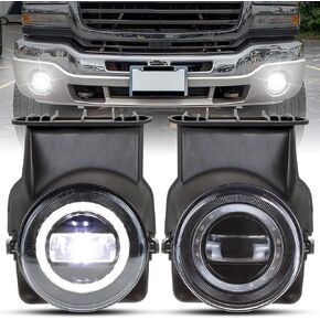 KEWISAUTO LED Fog Lights with Halo Ring DRL for GMC Sierra 1500 2500HD 3500HD 2003 2004 2005 2006 Accessories, Pickup Truck Bumper Driving Fog Lamps Assembly (2PCS)