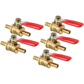 uxcell 6mm Brass Barb x Barb Mini Ball Valve, 180 Degree Operation Handle 5 Pcs