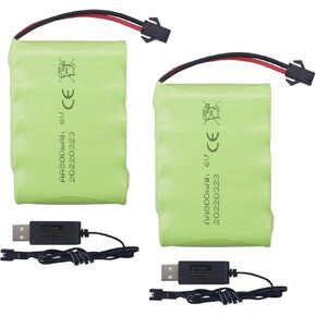 2PCS AA 6.0V 800mAh SM-2P Plug Rechargeable Battery, RC Truck, Stunt Car, Excavator Toy Vehicle Battery and 2PCS USB Charging Cable