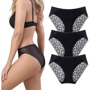 Sexy Underwear for Women - High-Cut Black Lace Panties, Bikini Briefs, Stretchy, Breathable & Comfortable, 3-Pack