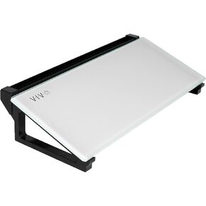 VIVO Glass 16 x 7 inch Desktop Whiteboard with Marker Slot and Open Storage, Dry Erase Non-Streak White Surface, Black Frame, DESK-WB16D