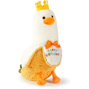 PEACH CAT Banana Duck Plush Pillow Wear Birthday Party Hat Bow Stuffed Animals Cute Plushies Toy Birthday Gifts for Kids Pink 12"