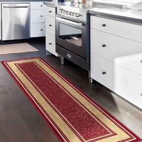Ottomanson Machine Washable Border Design Non-Slip Rubberback 2x7 Modern Runner Rug for Hallway, Kitchen, Living Room, Bedroom, 1'10" x 7', Red/Beige in Saudi Arabia