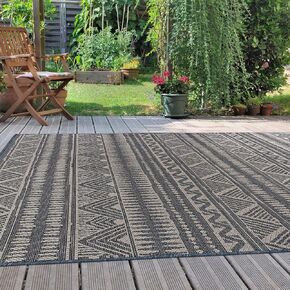 Rugshop Geometric Bohemian Indoor Outdoor Rug – Bohemian Area Rug/Outdoor Rug Deck Rugs, Non-Shedding Balcony Rugs, Boho Patio Rug, 5' x 7' Blue