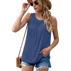 SUEANI Women's Summer Sleeveless Pleated Back Closure Casual Tank Tops in Saudi Arabia
