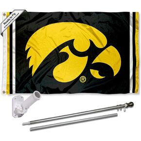 Iowa Hawkeyes Stripes Flag with Pole and Bracket Kit