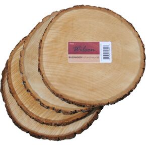 Wilson Basswood Round Rustic Wood Slice for Natural Décor, DIY Crafts (7-9") Set of Four