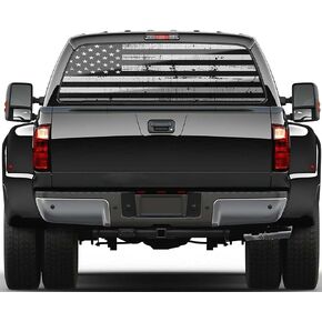 Rear Window Perforated Decal Black White Distressed American Flag Guns Graphic Patriotic Decoration Vinyl Sticker Size 58" x 18" Fit Most Pickup Trucks SUV Cars