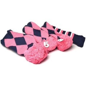 Golf Head Covers Pink for Driver and Fairway Woods Club with Long Neck Pom Pom Sock Knitted Proector 3Pcs/Set Golf Headcovers for Male/Female Golfers