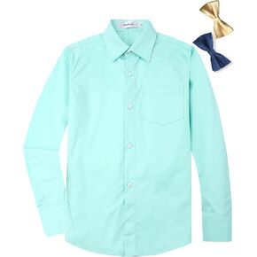 Aimehonpe Kids Boys Button Down Dress Shirt Long Sleeve Poplin Bow Tie Set