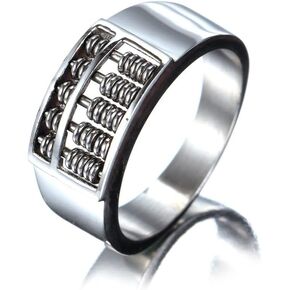 Vintage Silver Plated Good Luck Fortune Abacus Ring with Rotating Beads Unique Metal Jewelry Men's Personality Ring