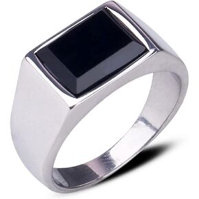 Z&X Jewelry Men's Retro Rings Stainless Steel Black Onyx Signet Ring Size 8-11
