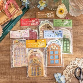 Aesthetic Scrapbook Paper, DREMISI 90Pcs Vintage Garden Door Scrapbooking Supplies, 30 Styles Junk Journal Supplies, Window Frames Border Decorative Craft Paper-Cut for Planners Diary Album Bullet, C