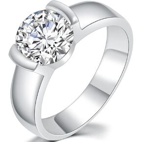 Stainless Steel Size 3-13 Solitiare Style 2 Carat Simuluated CZ Diamond Wedding Engagement Proposal Ring